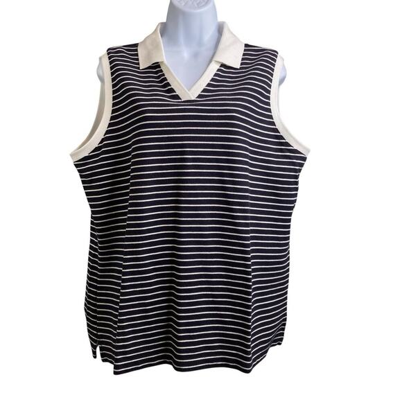 Talbots Women's Black White Striped Sleeveless Polo Shirt Size XL Preppy Tennis - Picture 1 of 10